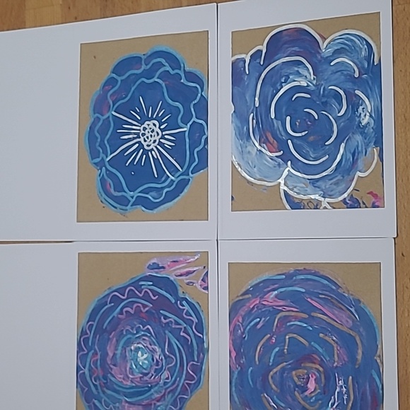 Hand Crafted Other - Set of 4 New Hand-made Greeting Cards Flowers Cardstock Envelope Farm Garden